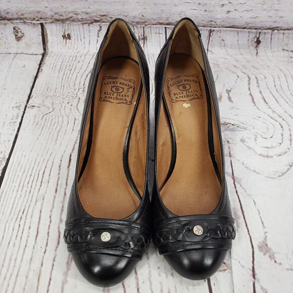 Lucky Brand  Women's Black Leather Wedge Pump Shoes Size 9.5M - Picture 4 of 16